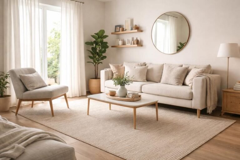 neutral light airy small living room that appears larger after applying 10 easy changes